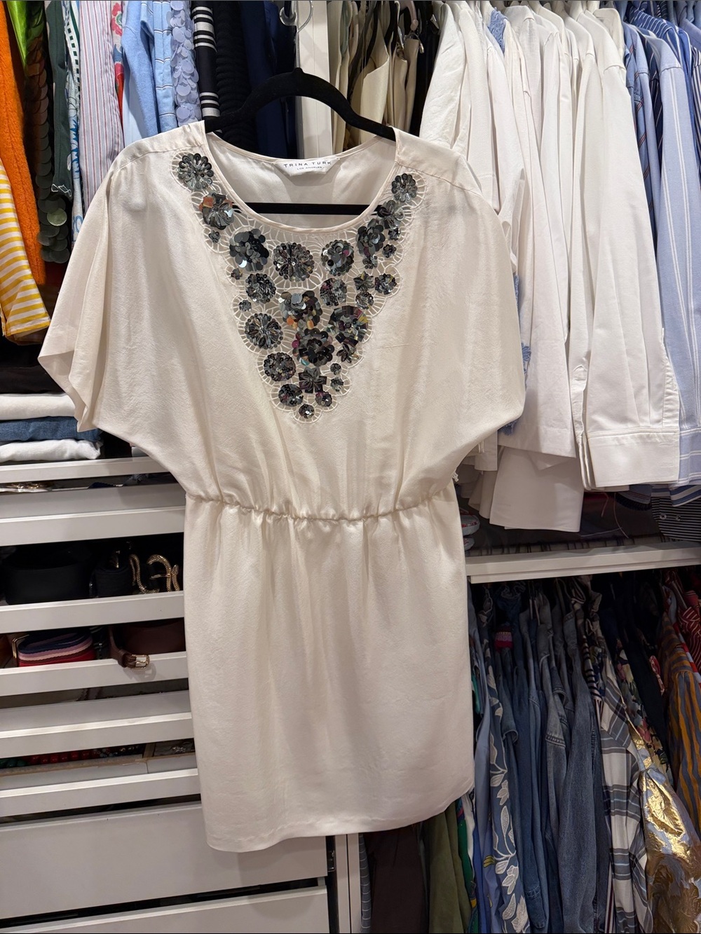 Trina Turk Cream Embellished Mini Dress